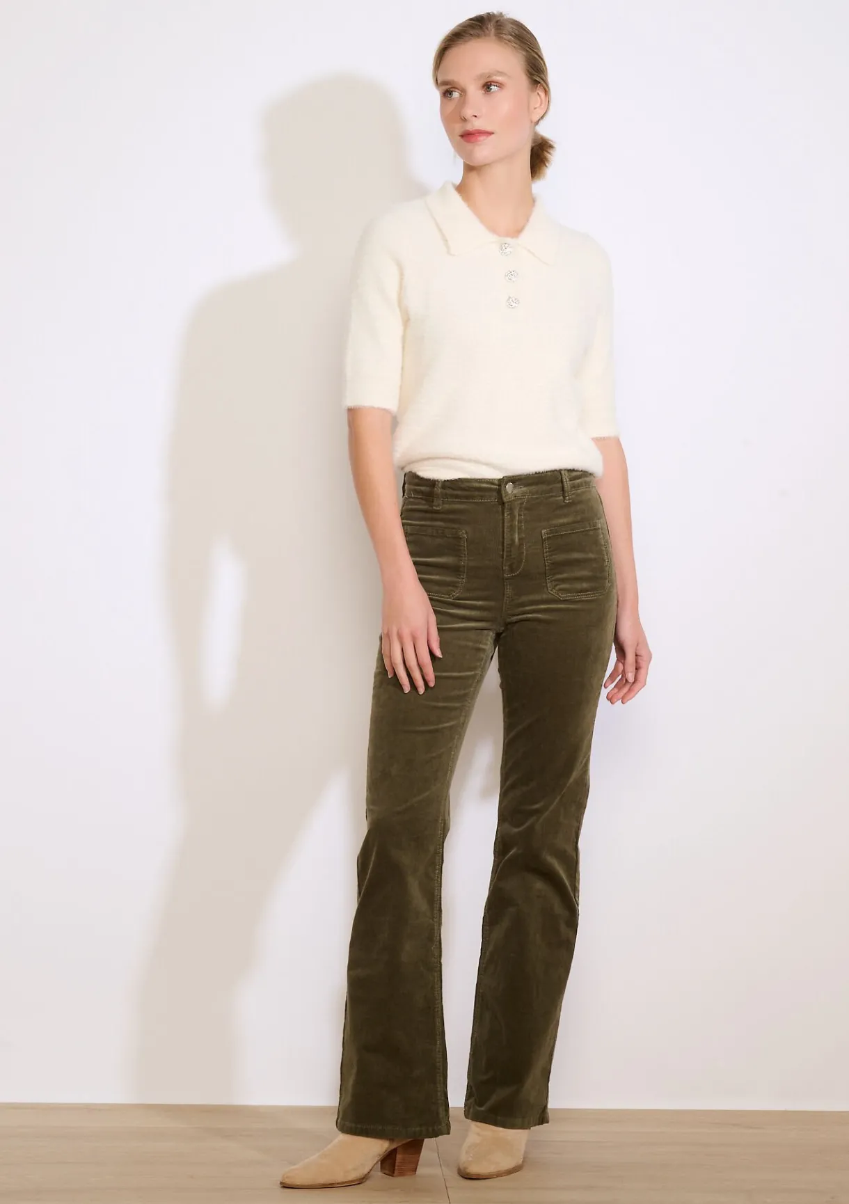 LolaLiza Bootcut ribfluwelen broek met zakken- Broeken