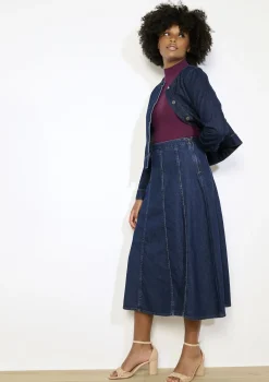 LolaLiza Denim midi-rok met flair- Rokken