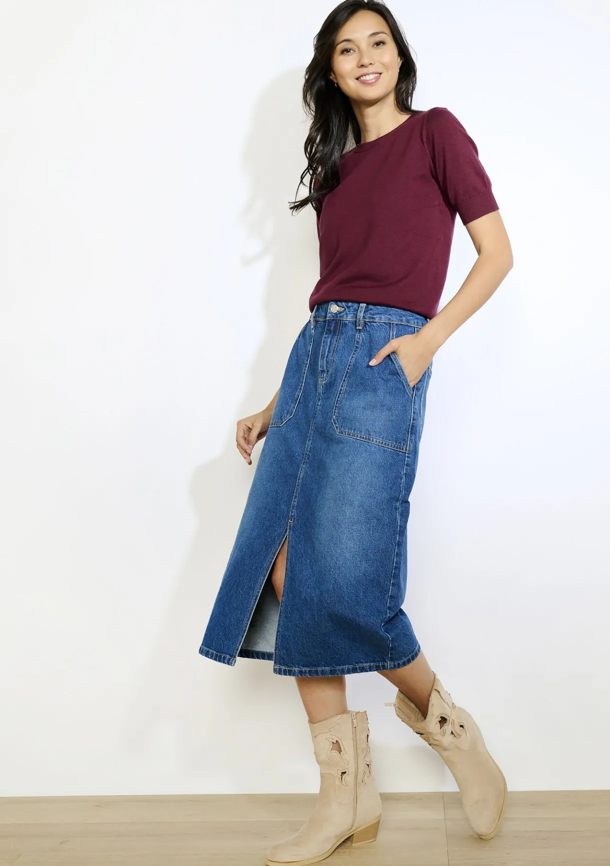LolaLiza Denim midi-rok met split- Rokken