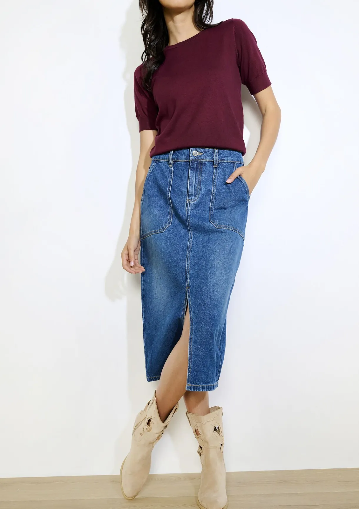 LolaLiza Denim midi-rok met split- Rokken