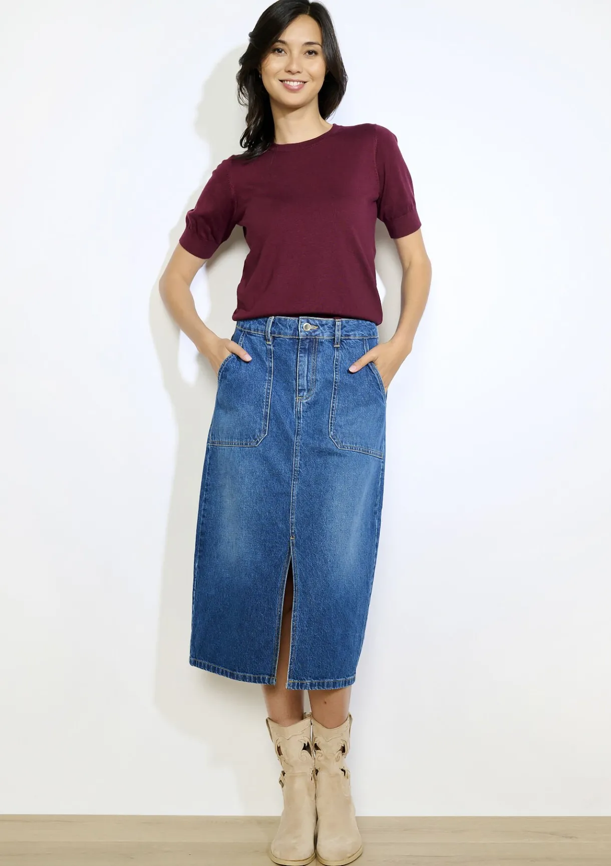 LolaLiza Denim midi-rok met split- Rokken