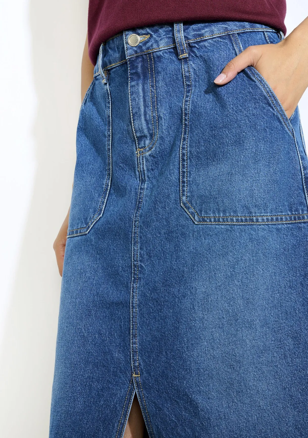 LolaLiza Denim midi-rok met split- Rokken