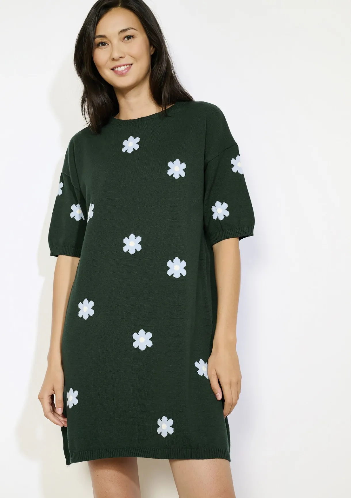 LolaLiza Gebreide bloemen sweaterjurk- Jurken