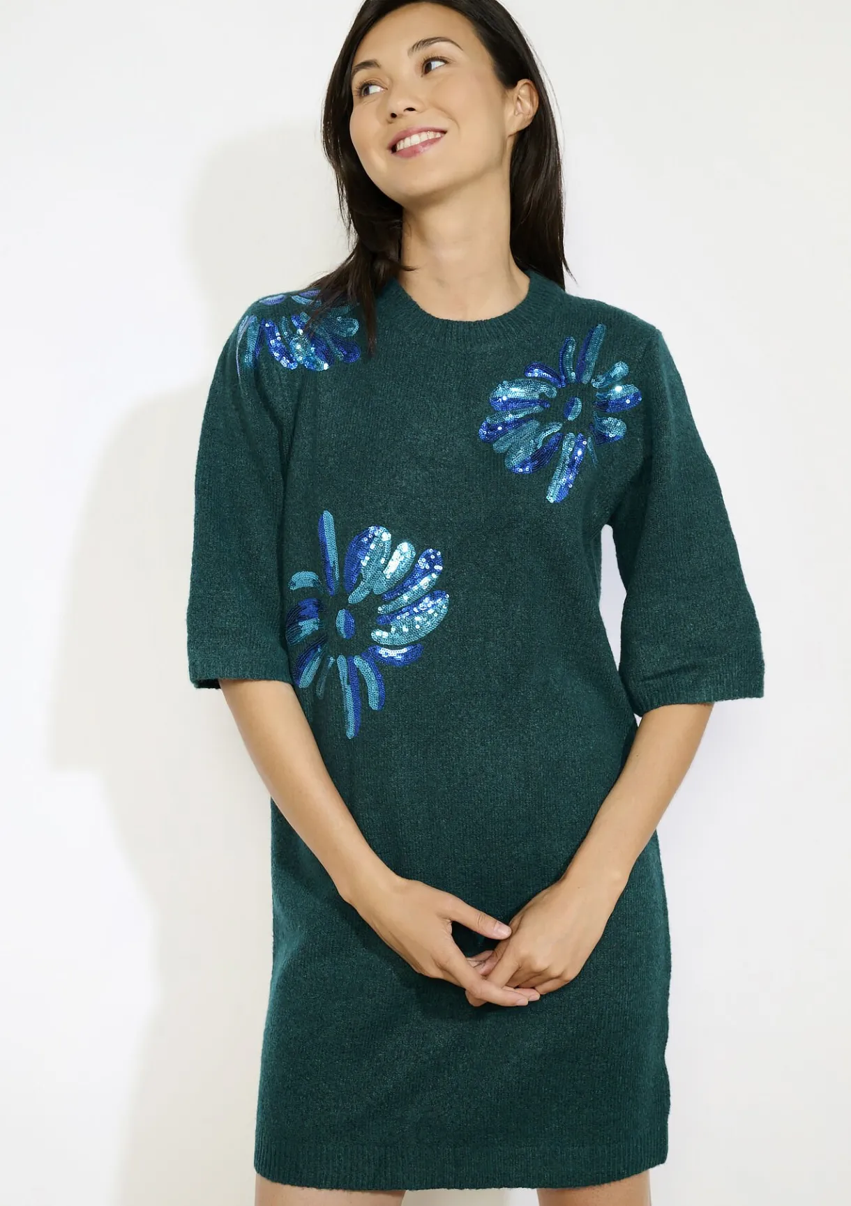 LolaLiza gebreide jurk met bloemenborduursel- Jurken