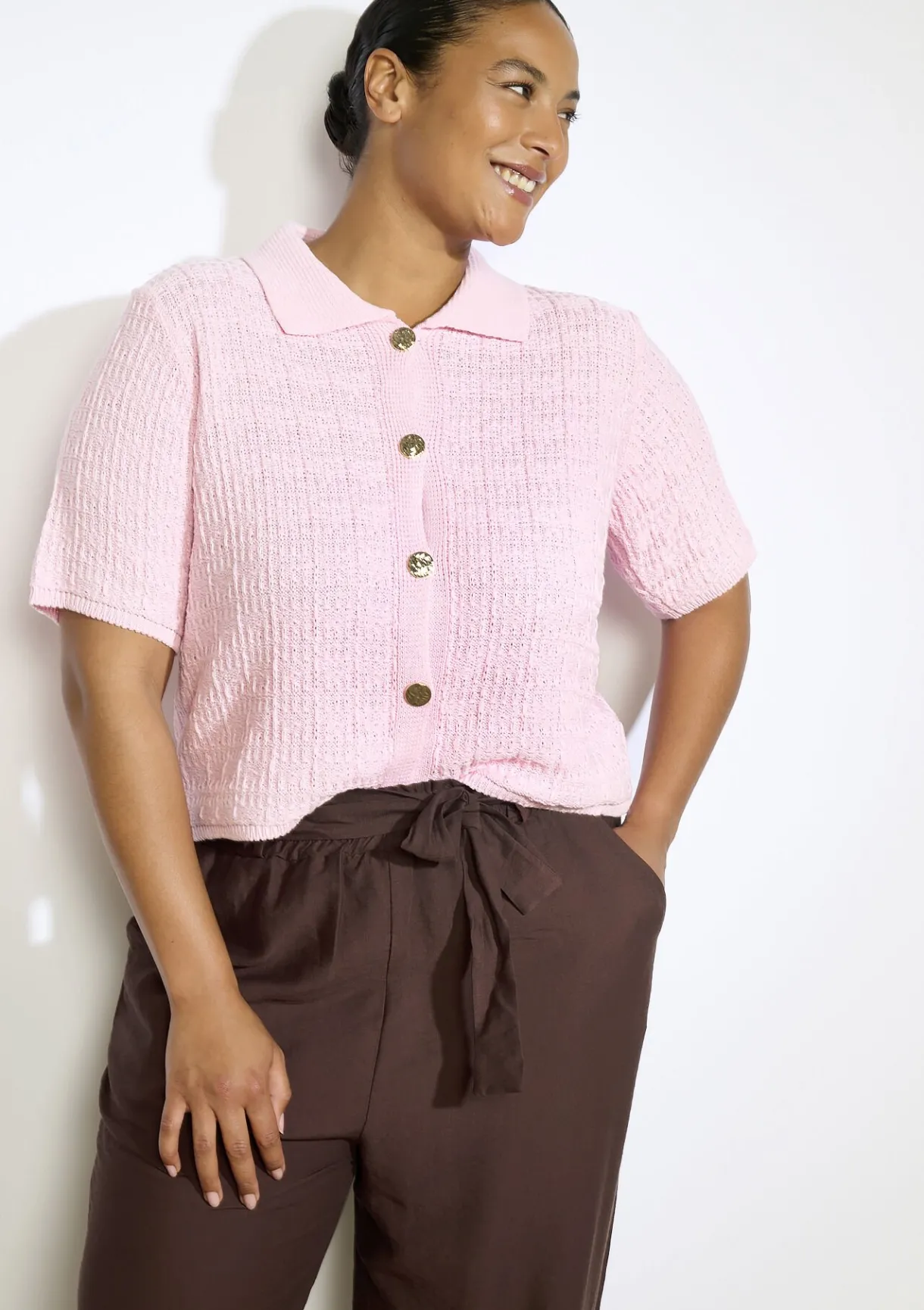 LolaLiza Gebreide top met knopen- Tops En T-Shirts