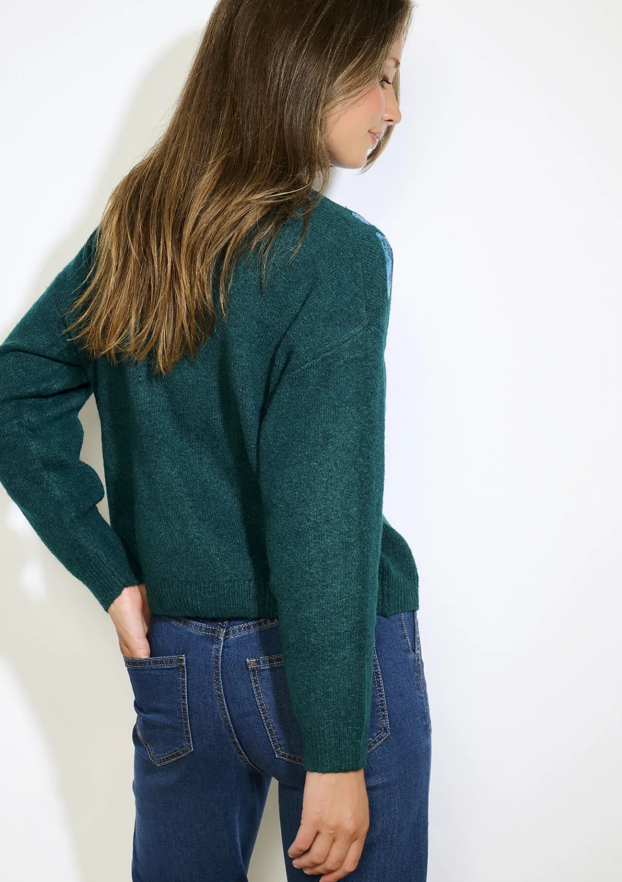 LolaLiza Gebreide trui met paillettenbloemen- Truien En Cardigans