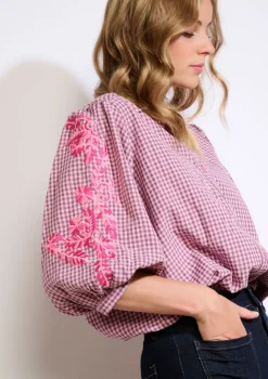 LolaLiza Geruit hemd met borduurwerk- Blouses En Hemden