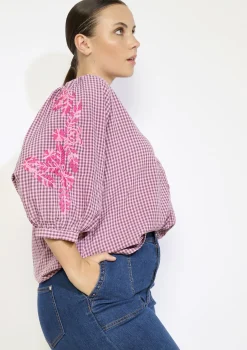 LolaLiza Geruit hemd met borduurwerk- Blouses En Hemden