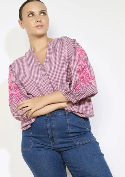 LolaLiza Geruit hemd met borduurwerk- Blouses En Hemden