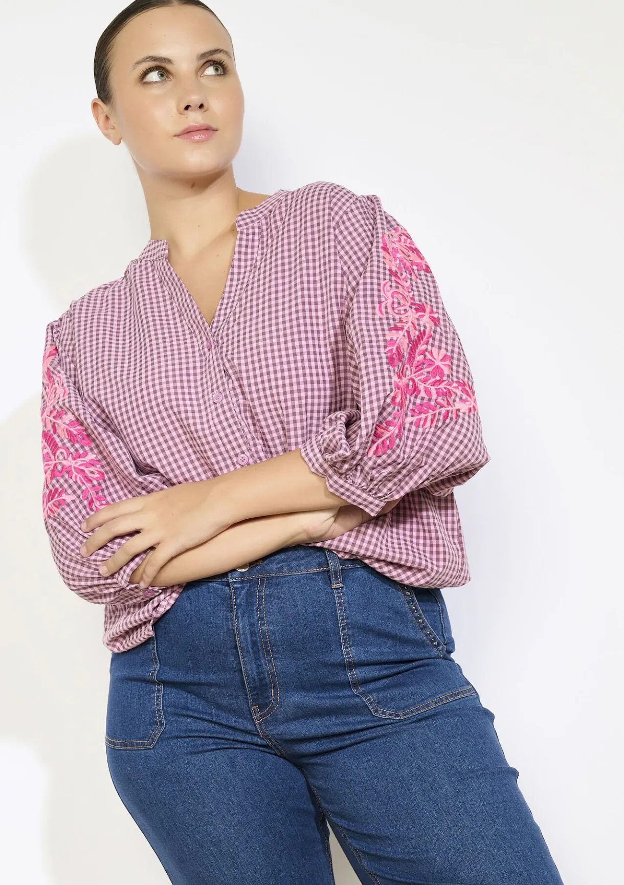 LolaLiza Geruit hemd met borduurwerk- Blouses En Hemden