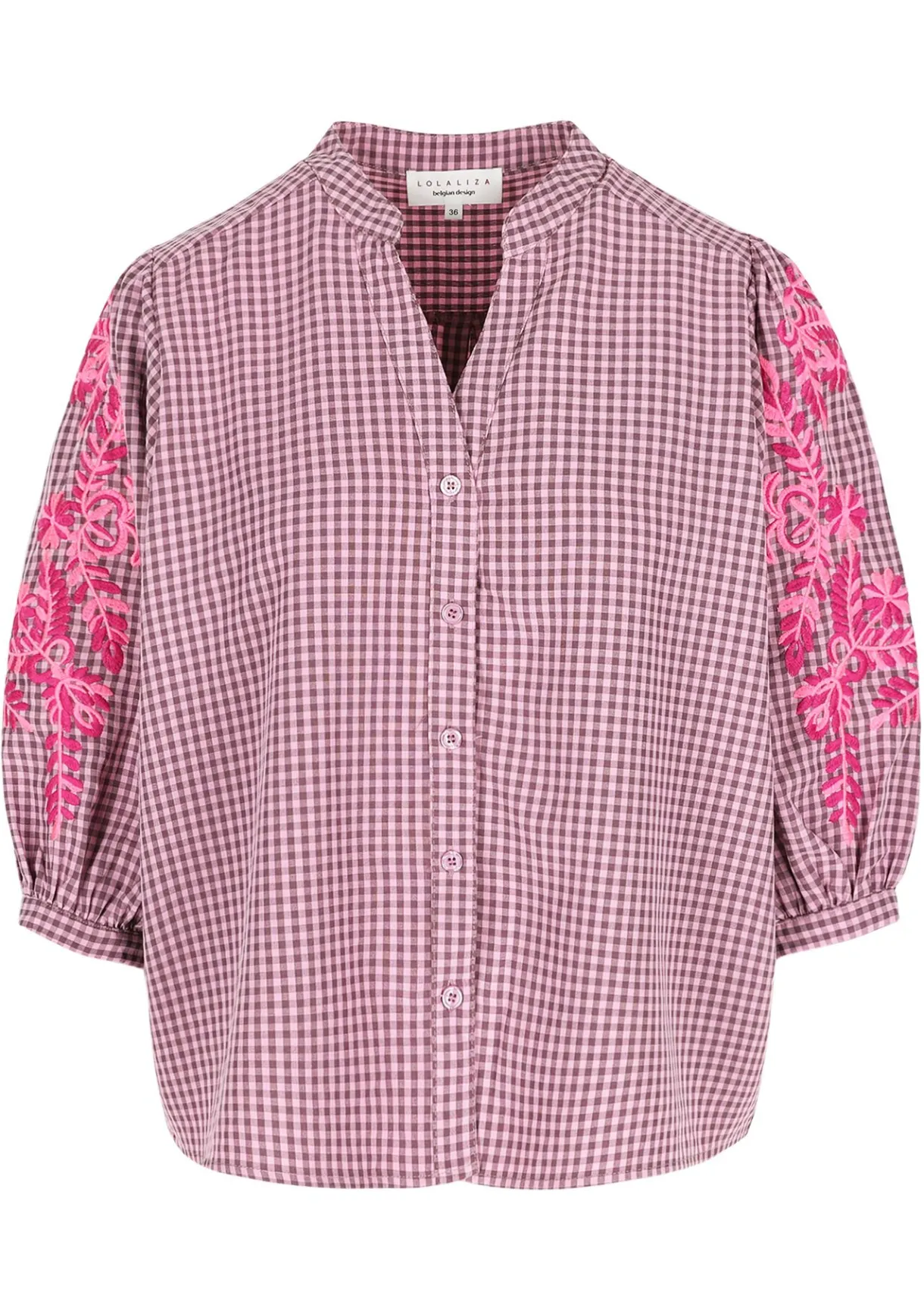 LolaLiza Geruit hemd met borduurwerk- Blouses En Hemden