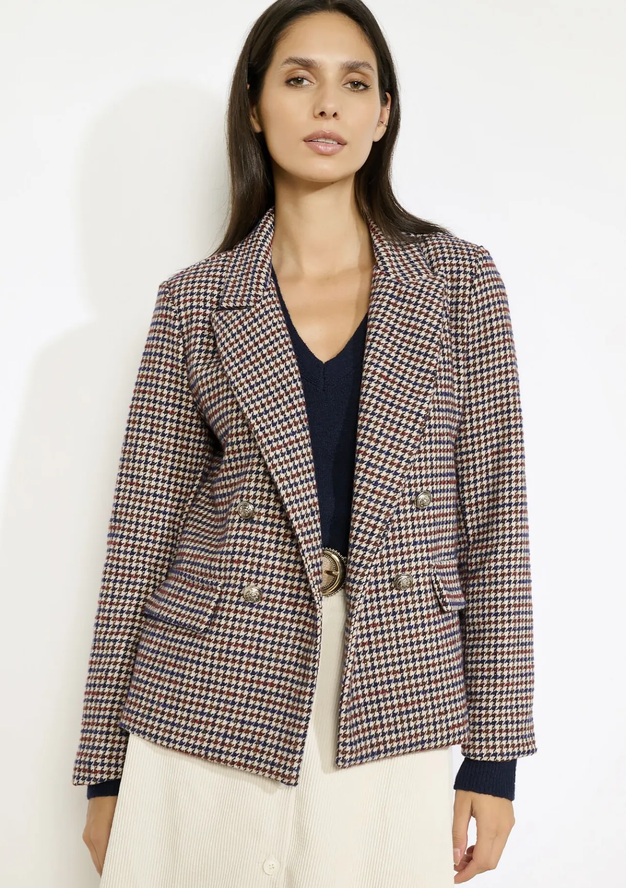 LolaLiza Geruite double-breasted blazer- Vesten En Blazers