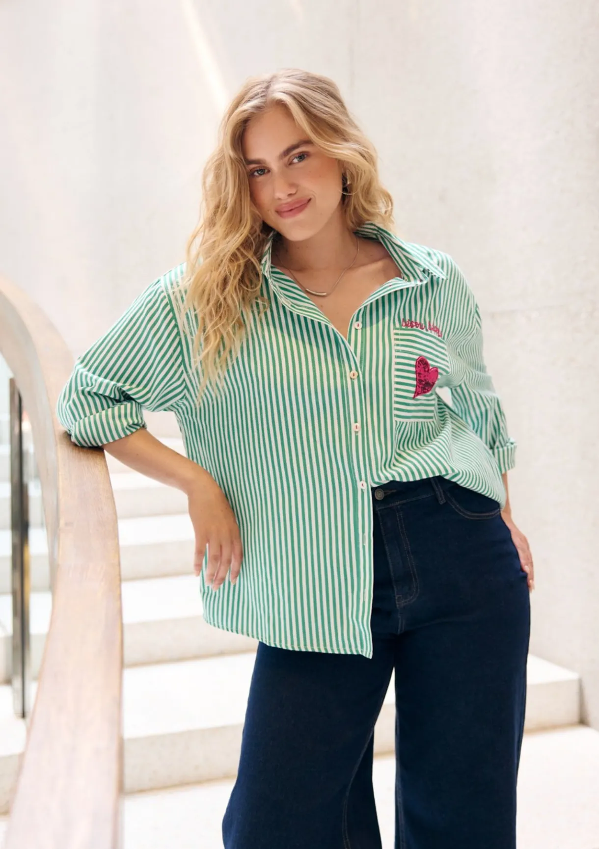 LolaLiza Gestreept hemd met hartdetail- Blouses En Hemden