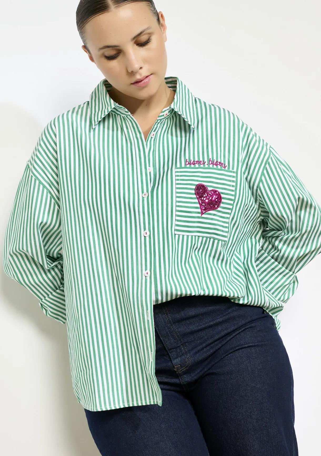 LolaLiza Gestreept hemd met hartdetail- Blouses En Hemden