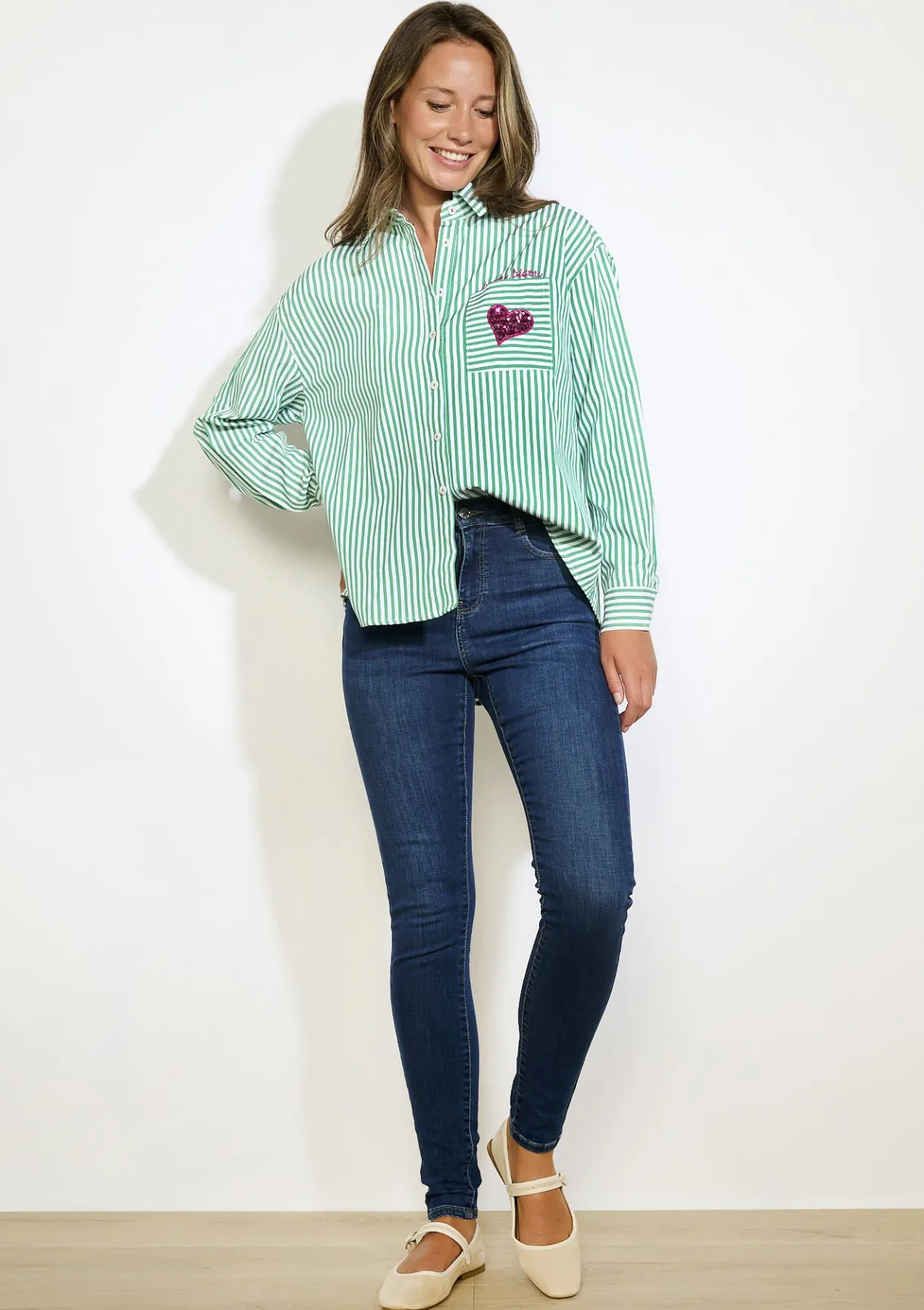 LolaLiza Gestreept hemd met hartdetail- Blouses En Hemden