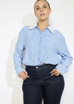 LolaLiza Gestreept hemd met macramékraag- Blouses En Hemden