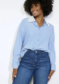 LolaLiza Gestreept hemd met macramékraag- Blouses En Hemden