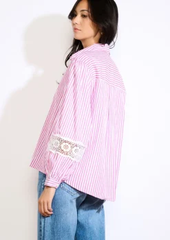 LolaLiza Gestreept overhemd met kantdetails- Blouses En Hemden