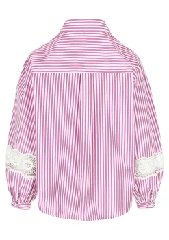 LolaLiza Gestreept overhemd met kantdetails- Blouses En Hemden