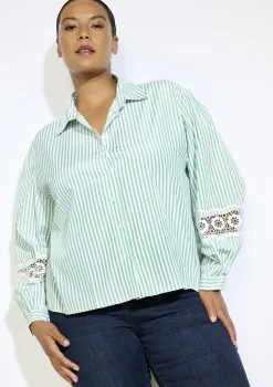 LolaLiza Gestreept overhemd met kantdetails- Blouses En Hemden