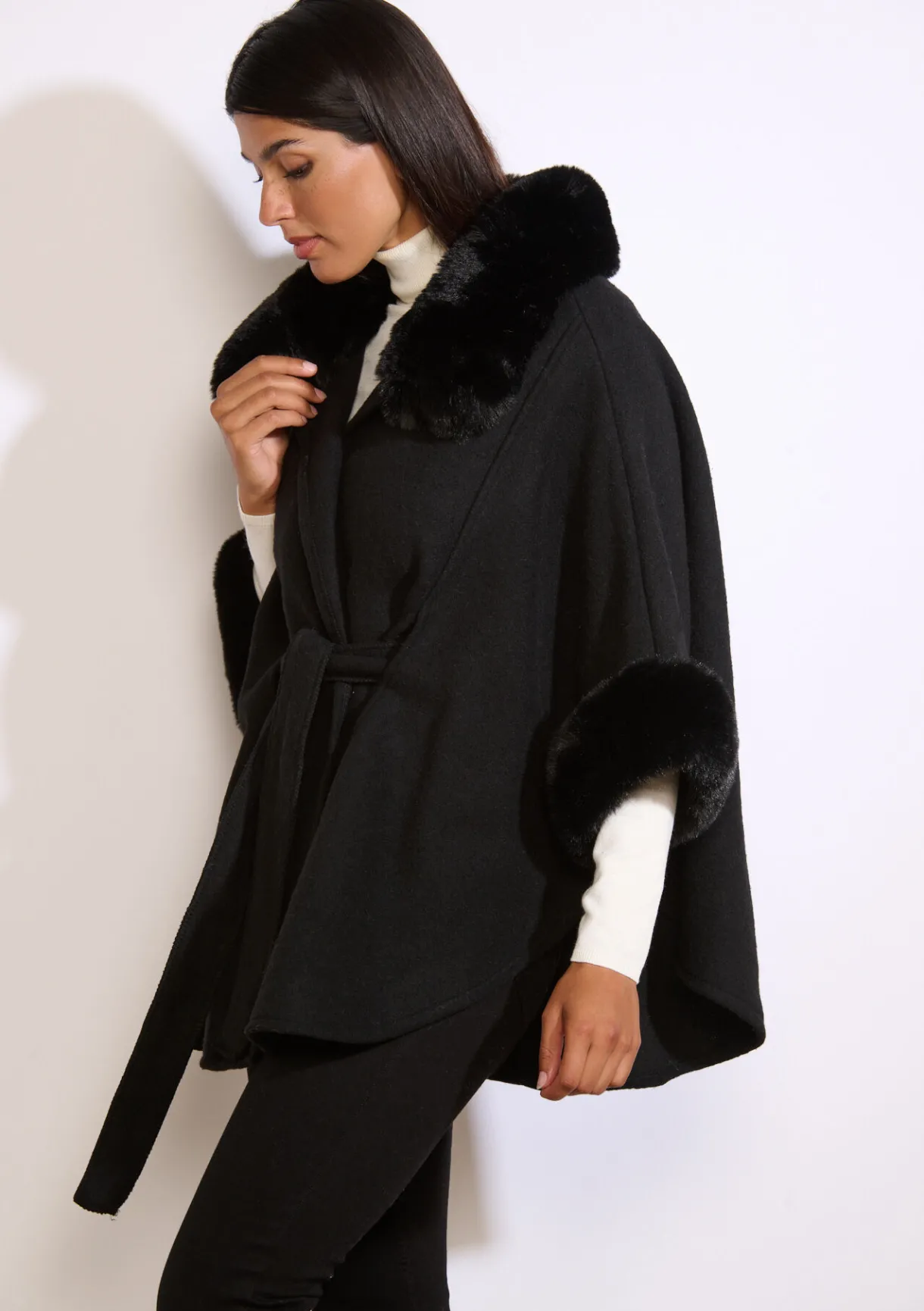 LolaLiza Getailleerde poncho met zachte kraag- Accessoires|Mantels En Jassen