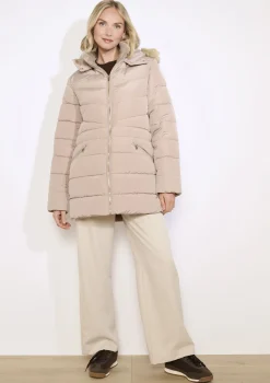 LolaLiza Gewatteerde jas met imitatiebontkap- Mantels En Jassen