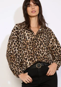 LolaLiza Glanzende leopardblouse- Blouses En Hemden