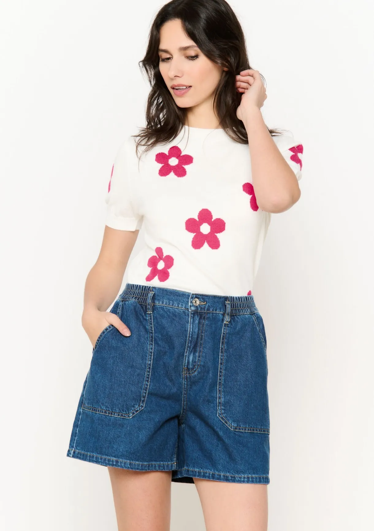 LolaLiza Jacquard trui met bloemen- Truien En Cardigans