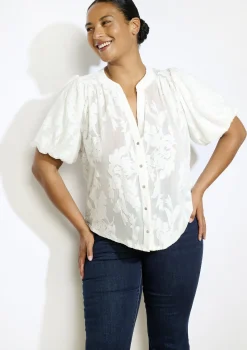 LolaLiza Jacquard t-shirt met knoopsluiting- Tops En T-Shirts