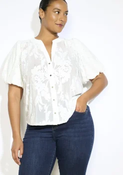 LolaLiza Jacquard t-shirt met knoopsluiting- Tops En T-Shirts