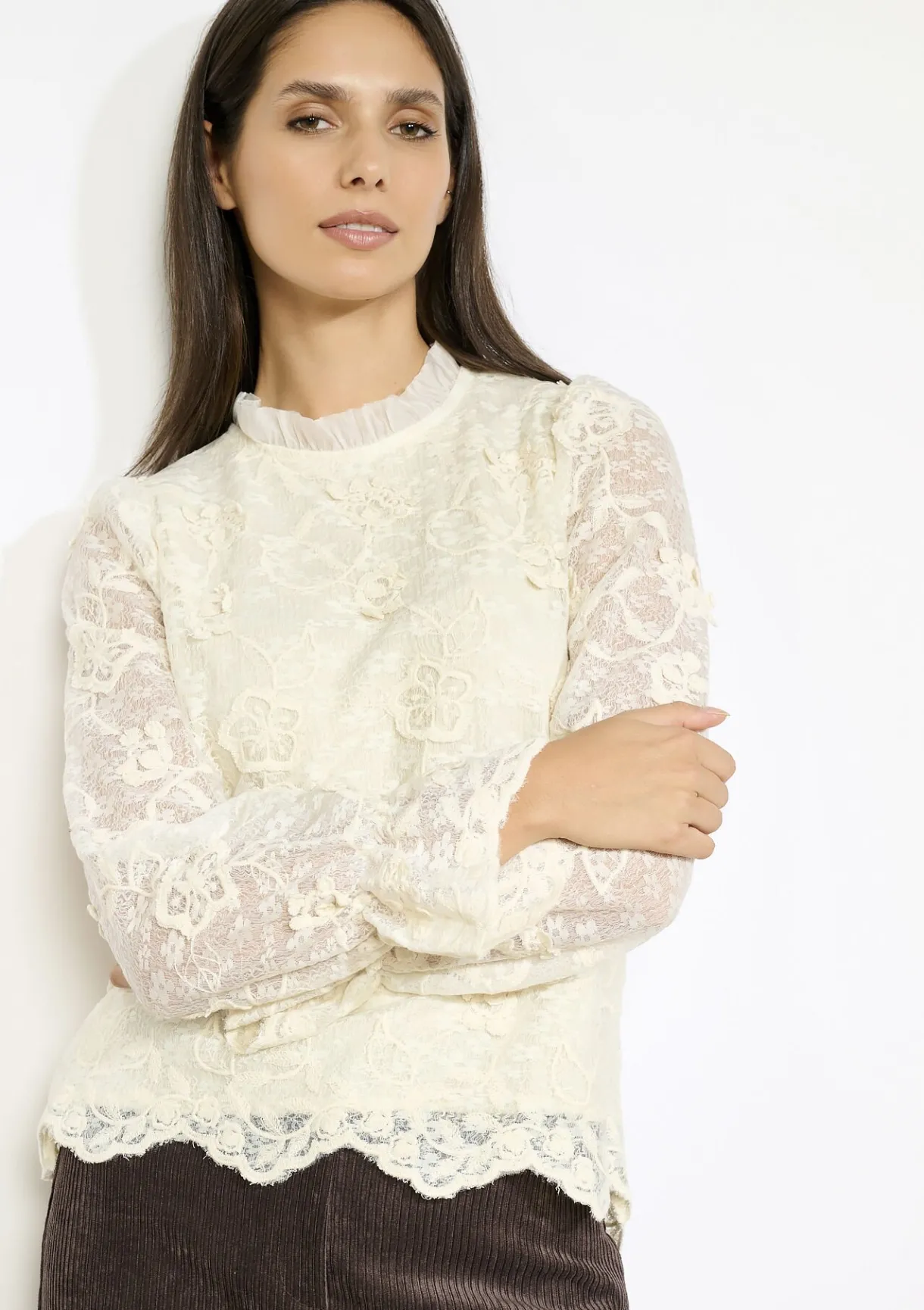 LolaLiza Kanten blouse met bloemen- Blouses En Hemden