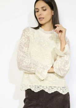 LolaLiza Kanten blouse met bloemen- Blouses En Hemden