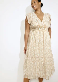 LolaLiza Lange jurk met slangenprint en ruches- Jurken