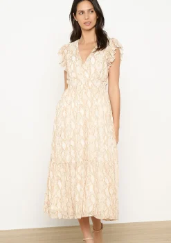 LolaLiza Lange jurk met slangenprint en ruches- Jurken