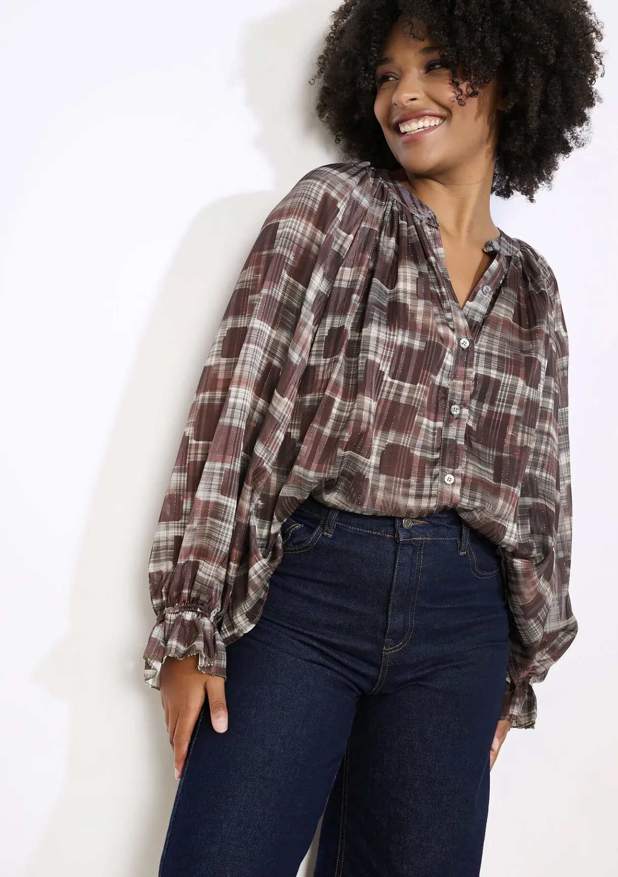 LolaLiza Losvallende blouse met ruiten- Blouses En Hemden