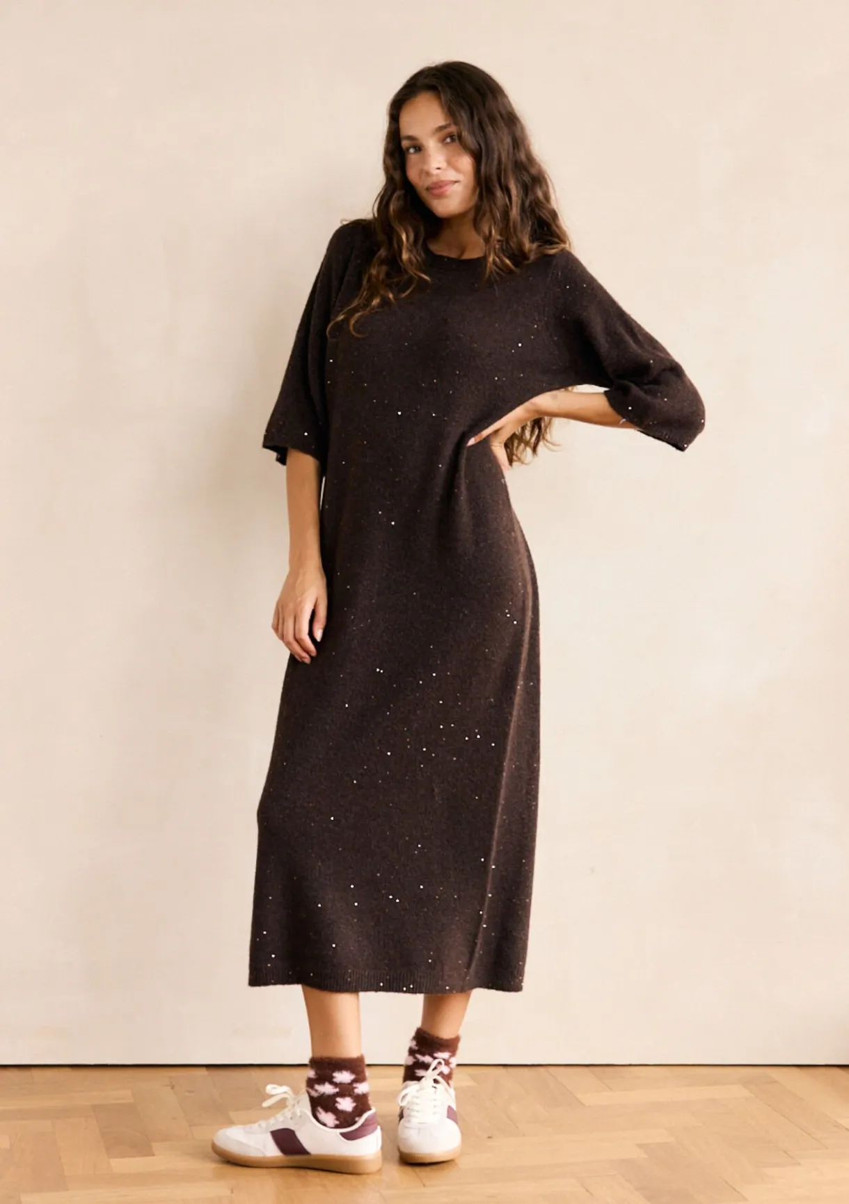 LolaLiza Midi gebreide jurk met pailletten- Jurken