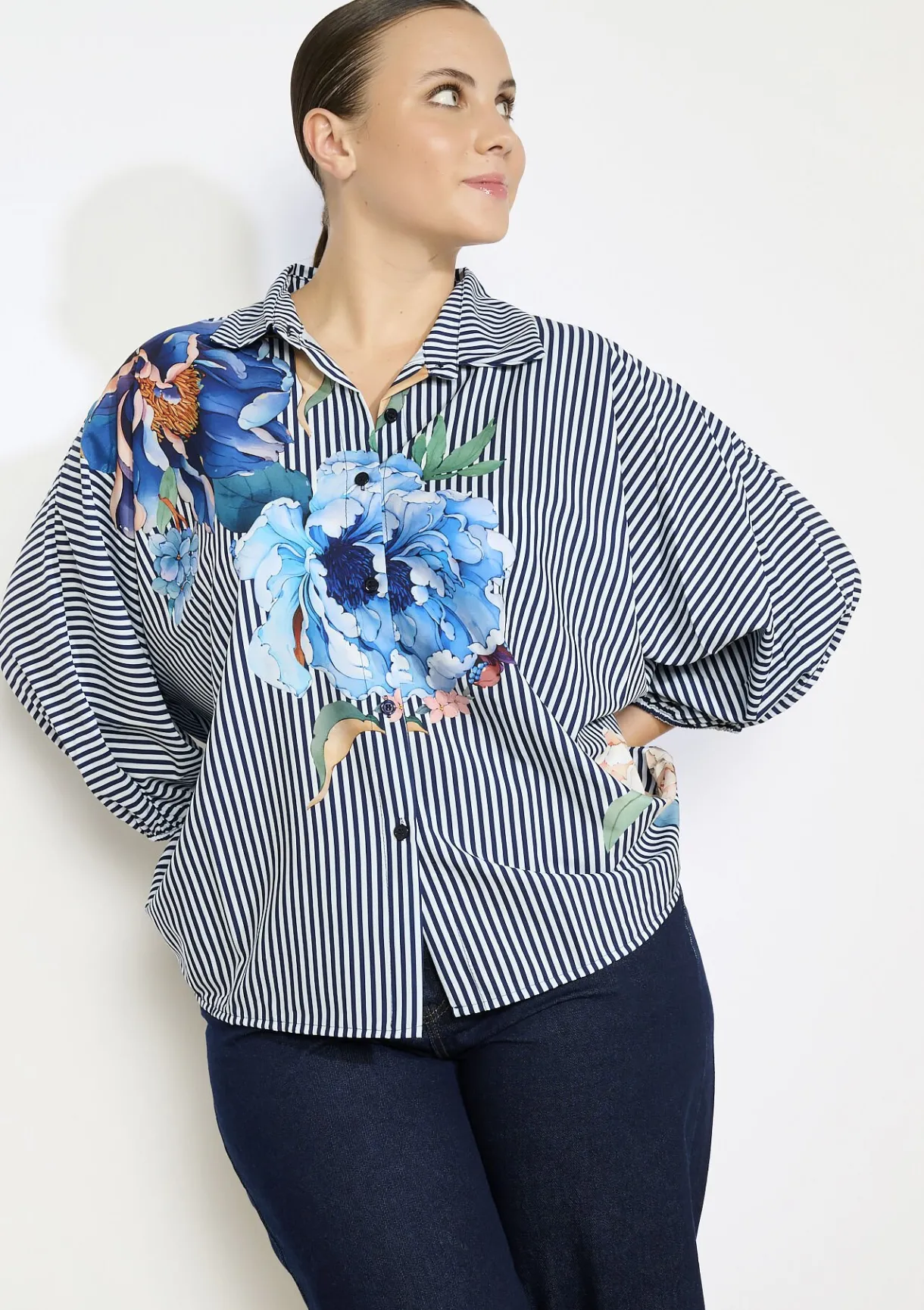 LolaLiza Overhemd met strepen en bloemenprint- Blouses En Hemden