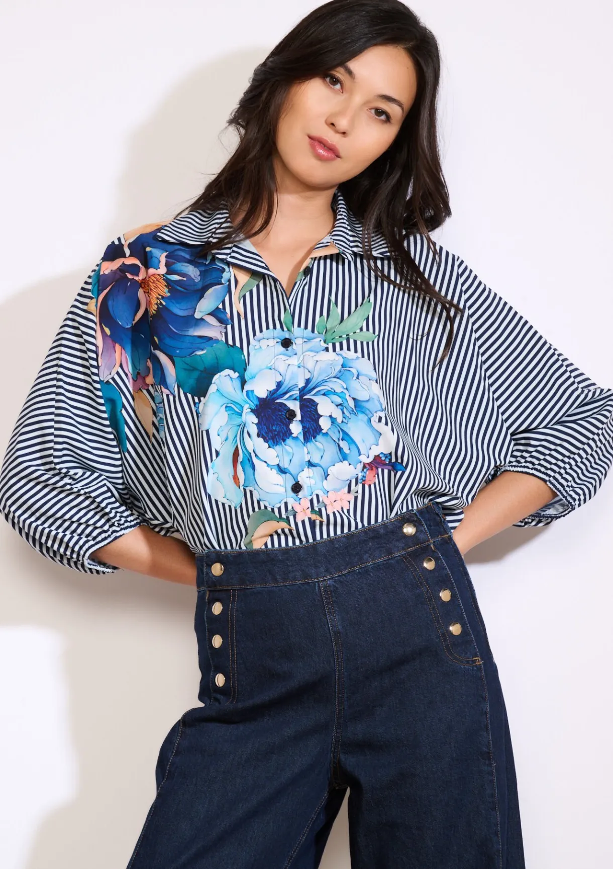 LolaLiza Overhemd met strepen en bloemenprint- Blouses En Hemden