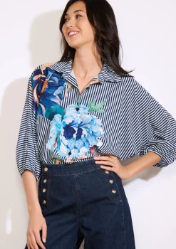 LolaLiza Overhemd met strepen en bloemenprint- Blouses En Hemden
