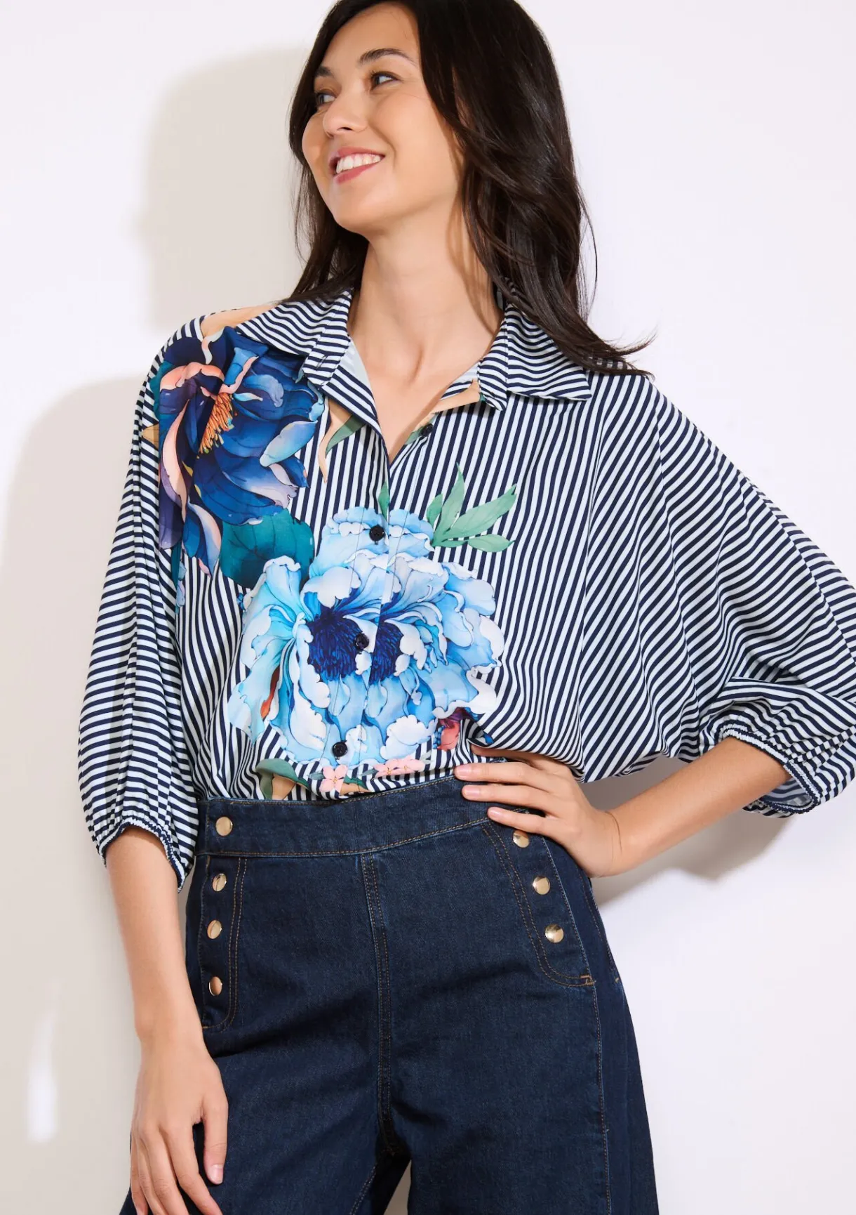 LolaLiza Overhemd met strepen en bloemenprint- Blouses En Hemden