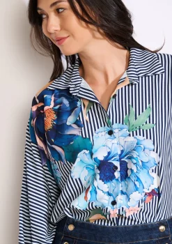 LolaLiza Overhemd met strepen en bloemenprint- Blouses En Hemden