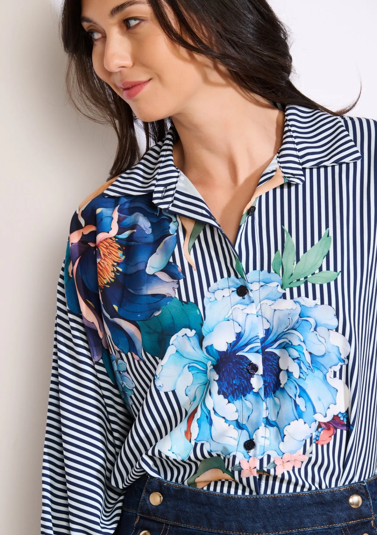 LolaLiza Overhemd met strepen en bloemenprint- Blouses En Hemden