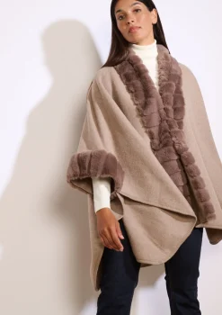 LolaLiza Poncho met imitatiebontdetails- Accessoires|Mantels En Jassen