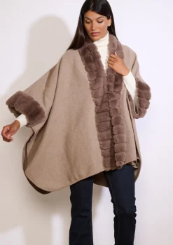 LolaLiza Poncho met imitatiebontdetails- Accessoires|Mantels En Jassen