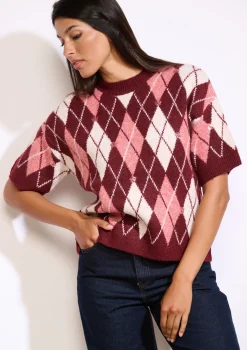 LolaLiza Ruitjestrui met korte mouwen- Truien En Cardigans