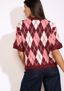 LolaLiza Ruitjestrui met korte mouwen- Truien En Cardigans