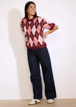 LolaLiza Ruitjestrui met korte mouwen- Truien En Cardigans