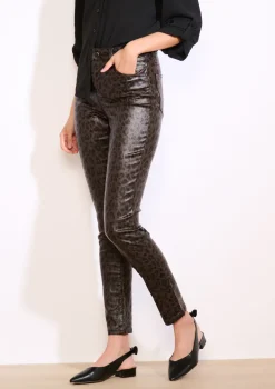 LolaLiza Slim fit gecoate broek met luipaard- Broeken