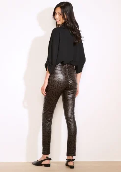 LolaLiza Slim fit gecoate broek met luipaard- Broeken