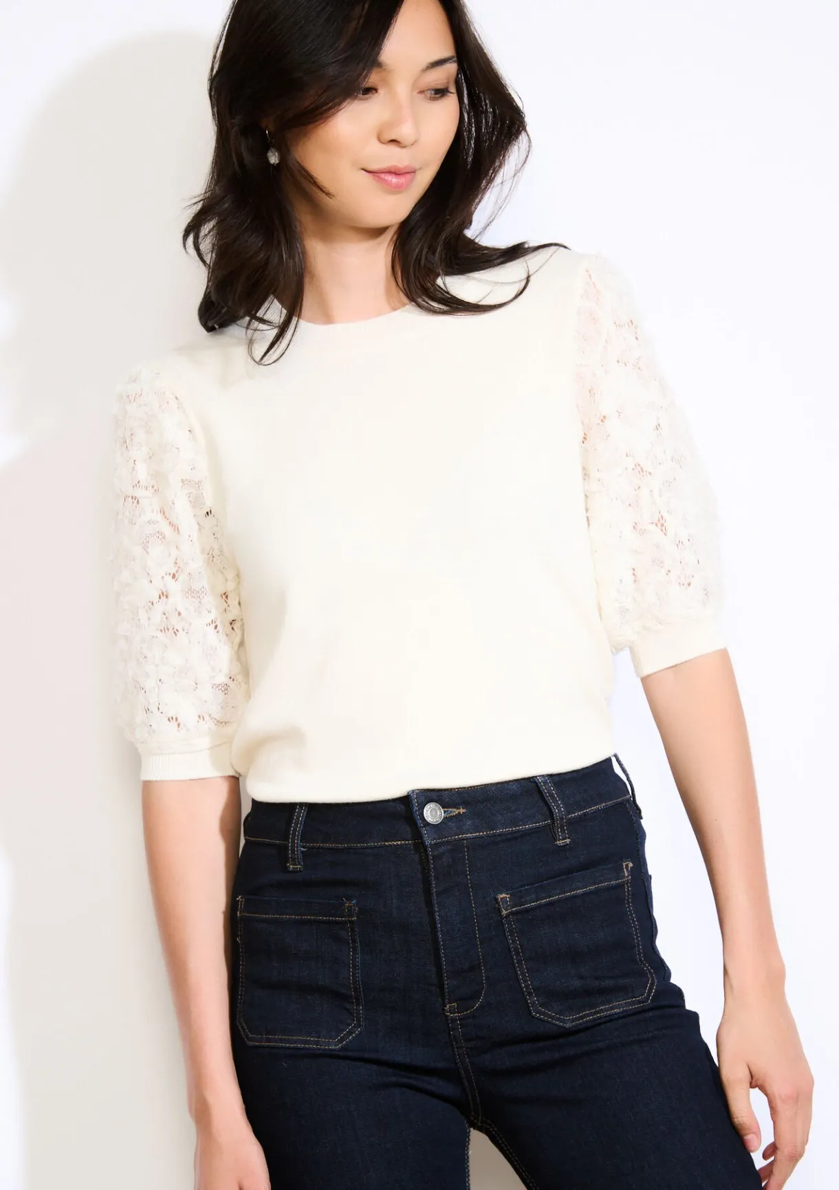 LolaLiza Top met kanten mouwen- Truien En Cardigans